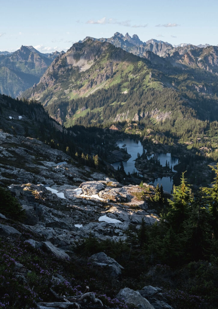Looking down on some alpine lakes in the Northern Cascades 