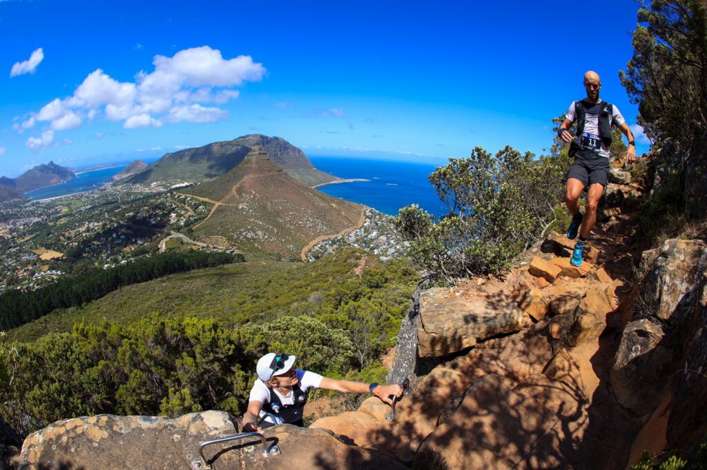 Drew Holeman and local Daniel Classen trading lines up the climb to Table Mountain