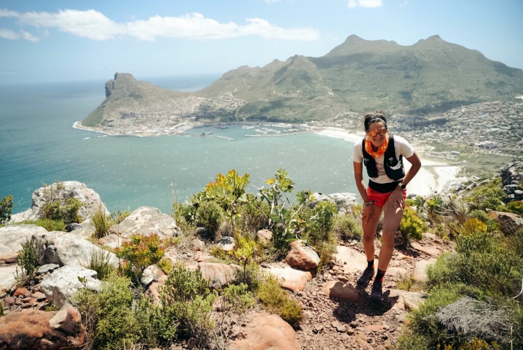 Camille moves into the lead climbing out of Hout Bay.