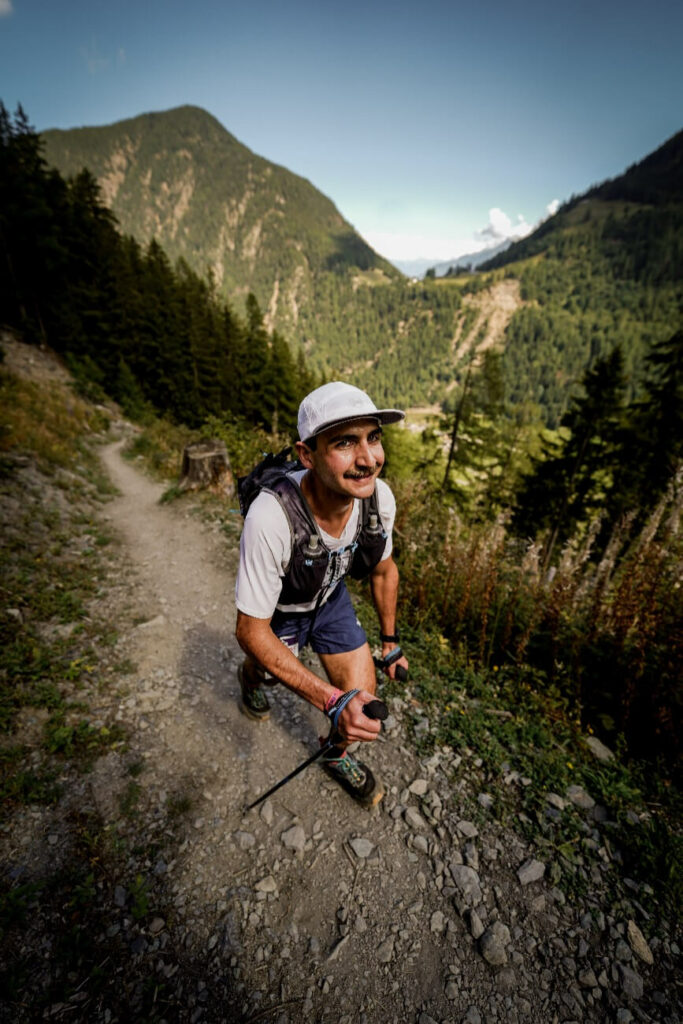 Rod climbs during UTMB Mont Blanc 2022