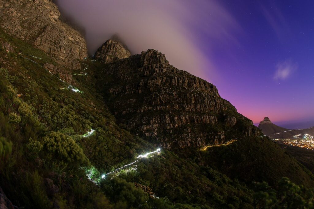 Runners make their way up to table mountain 
