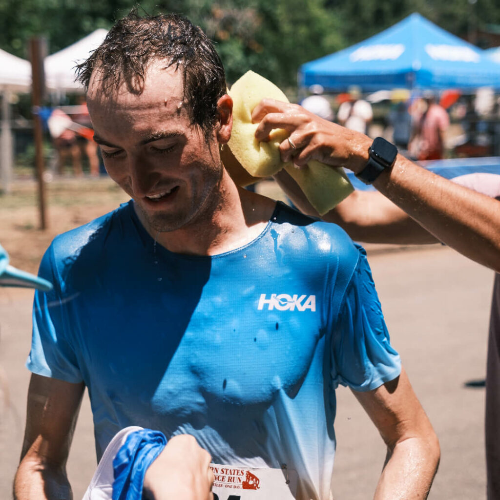 Adam Peterman getting iced down and cooled off during the 2022 WSER