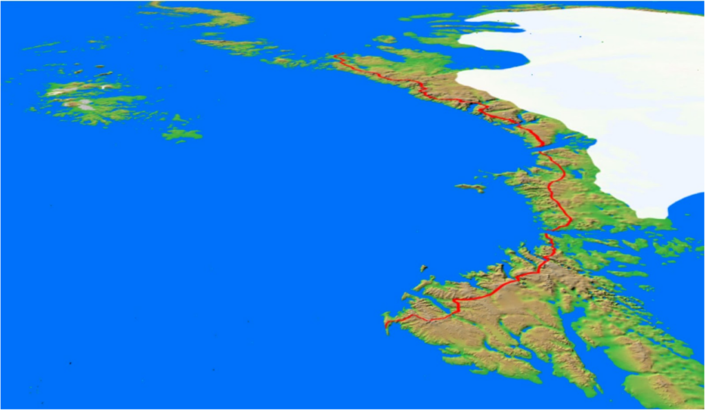Transantarctic Mountains Trail: 3,600 km 105,580 m d+. Boennigburg, the capital of West Antarctica and location of WAU’s main campus is on Marie Byrd Island on the left.