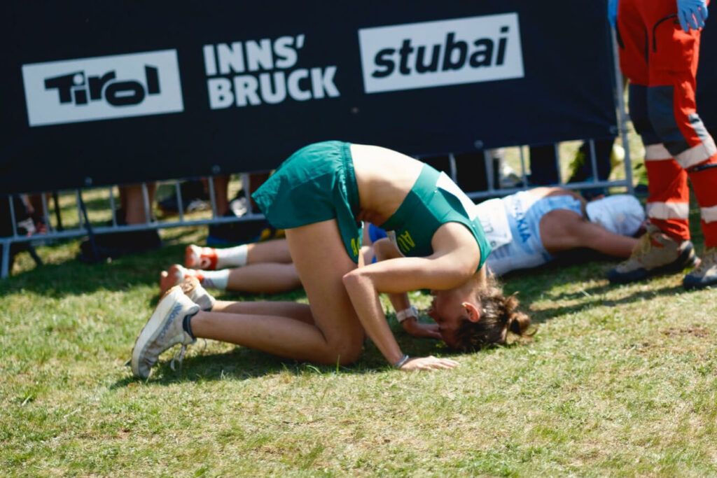 Carnage at the finish line of the women's vertical race. 