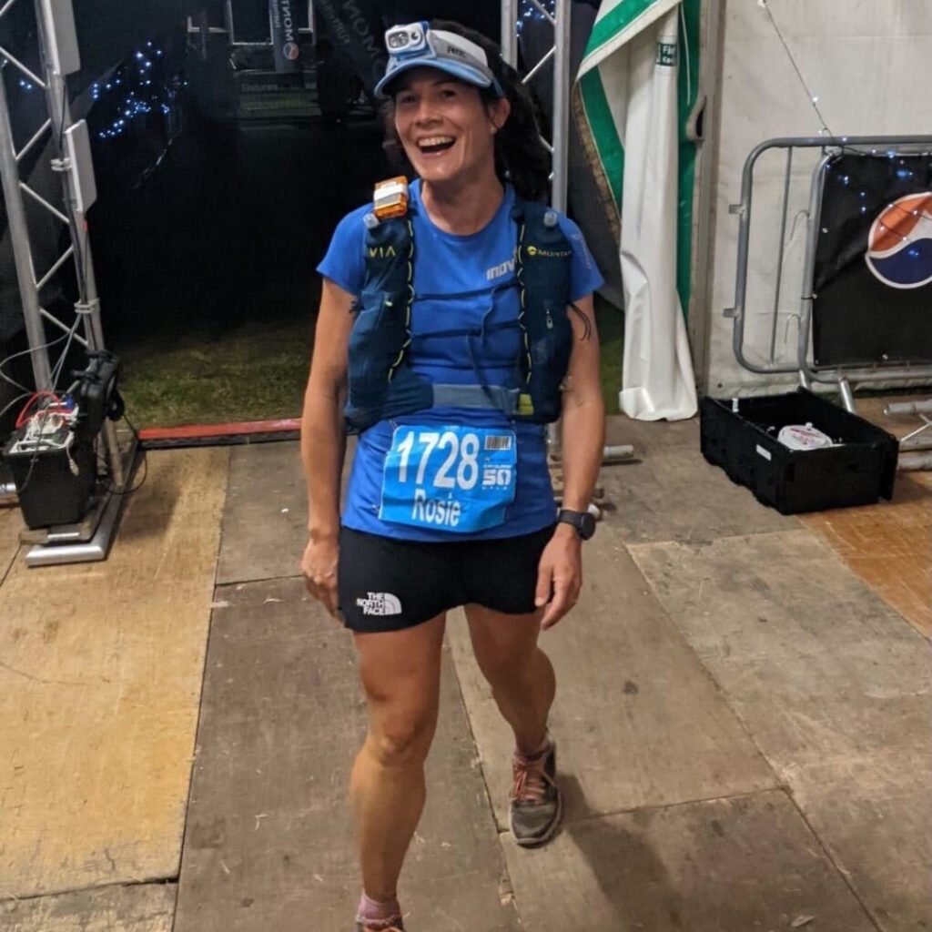 Rosie Holliday at the finish of the 2021 Lakeland 50.