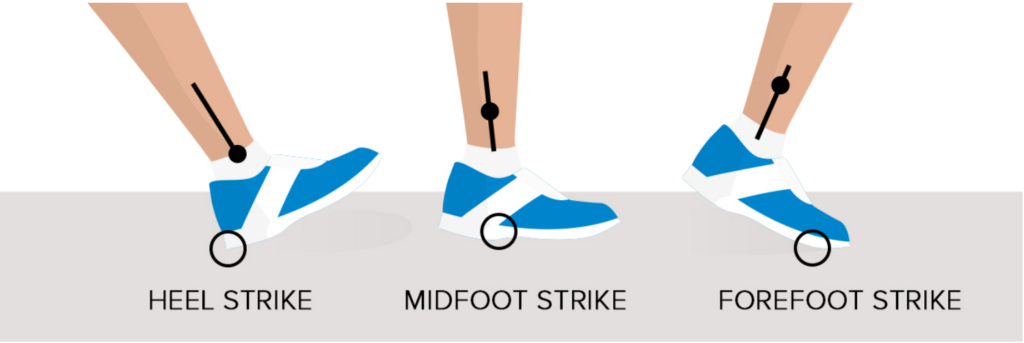During stance phase runners land in three different positions either as a heel strike, midfoot strike, or forefoot strike. 