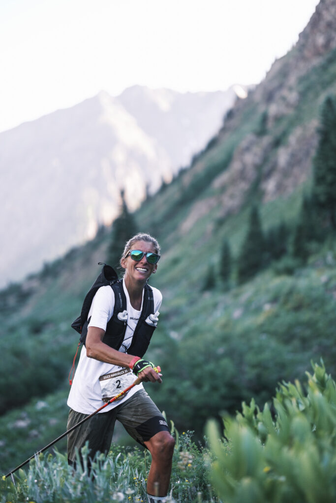 Courtney Dauwalter on her way to win the Hardrock 100-mile in a course record time. PC: Ryan Thrower 