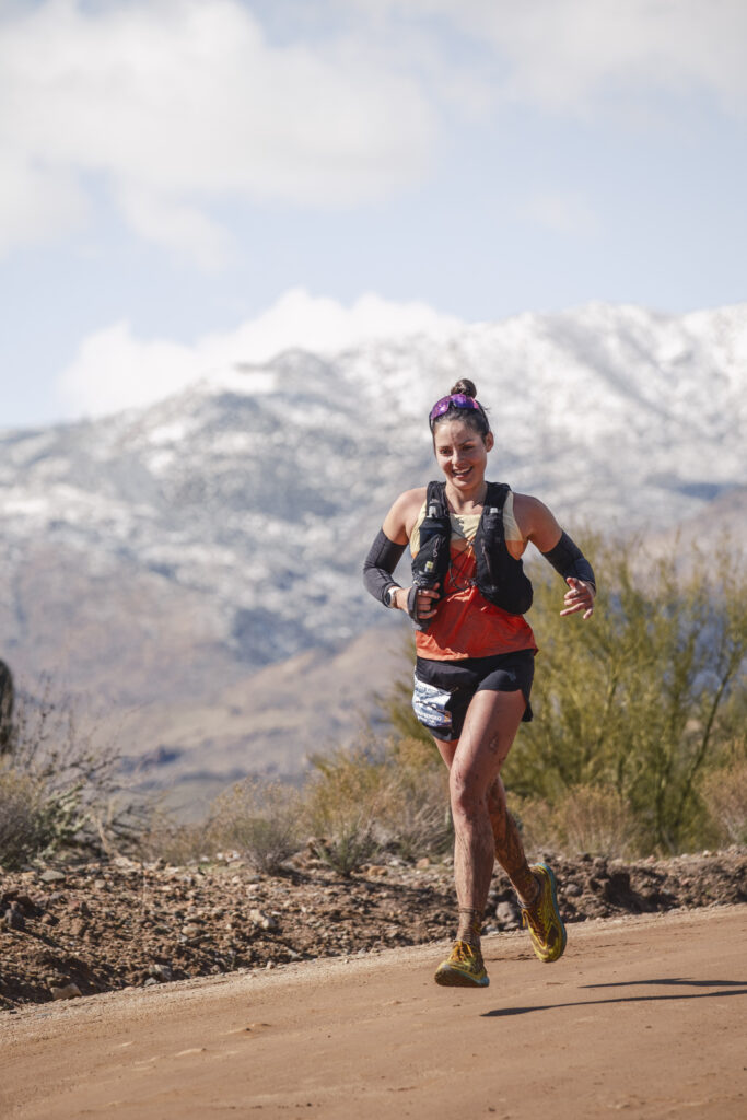 Jenna Bensko running near Bumble Bee Ranch during the Black Canyon 100km. PC: Ryan Thrower