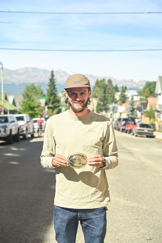 Reid Burrows with his Leadville belt buckle. PC: Dylan Tanner