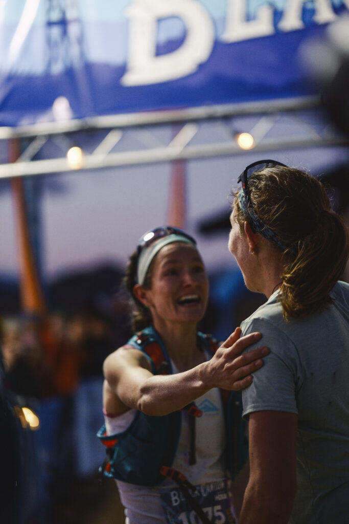 Rachel Drake and Becca Windell at the finish line of the Black Canyon 100km 