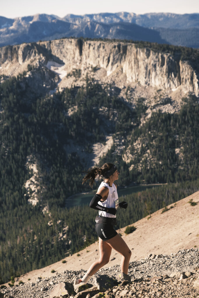 Dani Moreno runs up the Dragon's Back during the Mammoth Trail Fest 