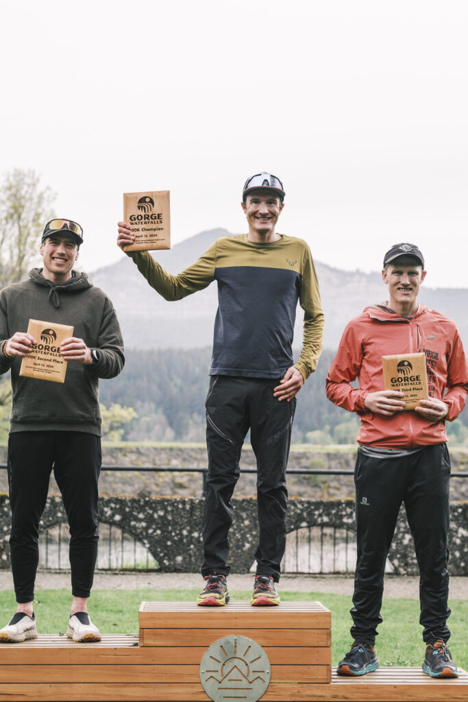 The Men's podium for the 2024 Gorge Waterfalls 100km.