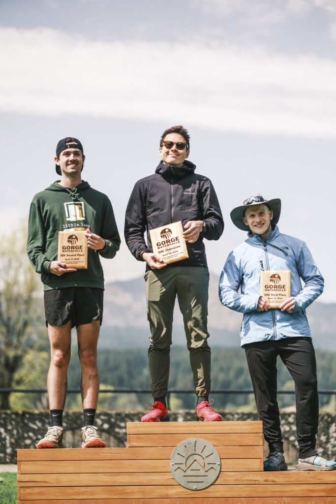 The men's 50km podium at the 2024 Gorge Waterfalls.